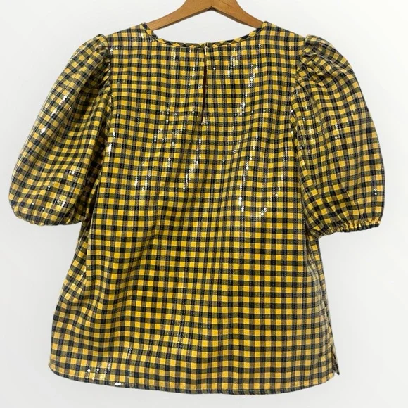 ENGLISH FACTORY SEQUINS PUFF SLEEVE GINGHAM TOP SMALL - Picture 4 of 9